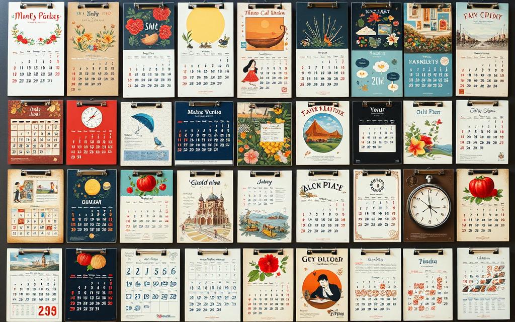 Diversidade de estilos e modelos em calendários personalizados