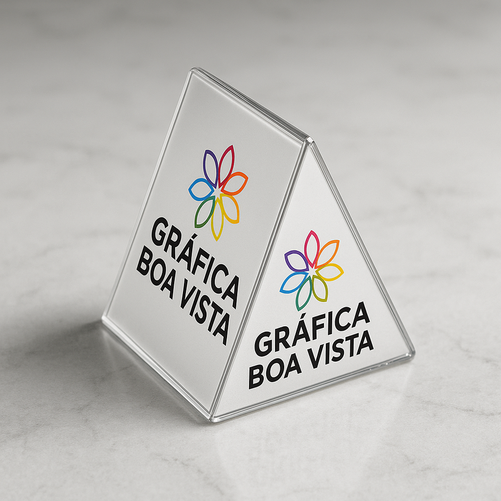 Prisma de Mesa Vertical Couchê 300g Laminação Fosca com Verniz Localizado e H...