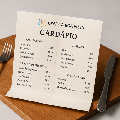 Cardápio Wire-o com 10 Páginas em PVC 0,76mm Cristal Frente e Verso