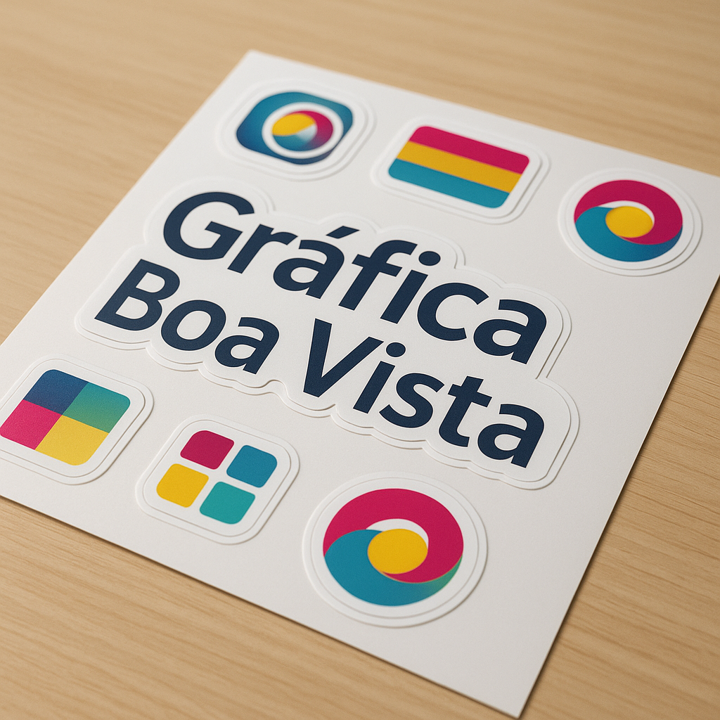 Adesivos vinil personalizados sobre a mesa de uma gráfica profissional em Curitiba
