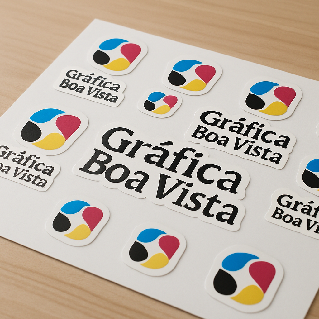 Adesivos vinil personalizados sobre a mesa de uma gráfica profissional em Curitiba