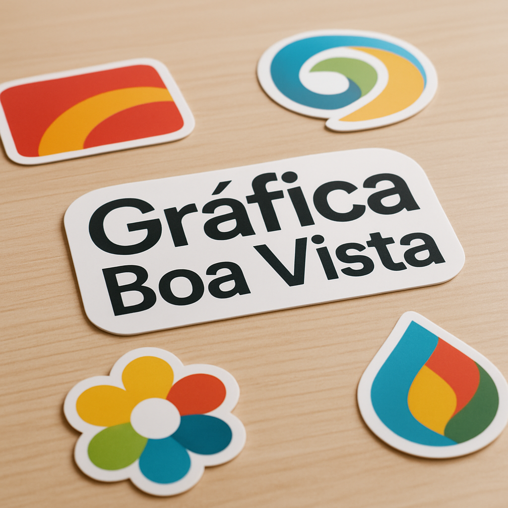 Adesivos vinil personalizados sobre a mesa de uma gráfica profissional em Curitiba