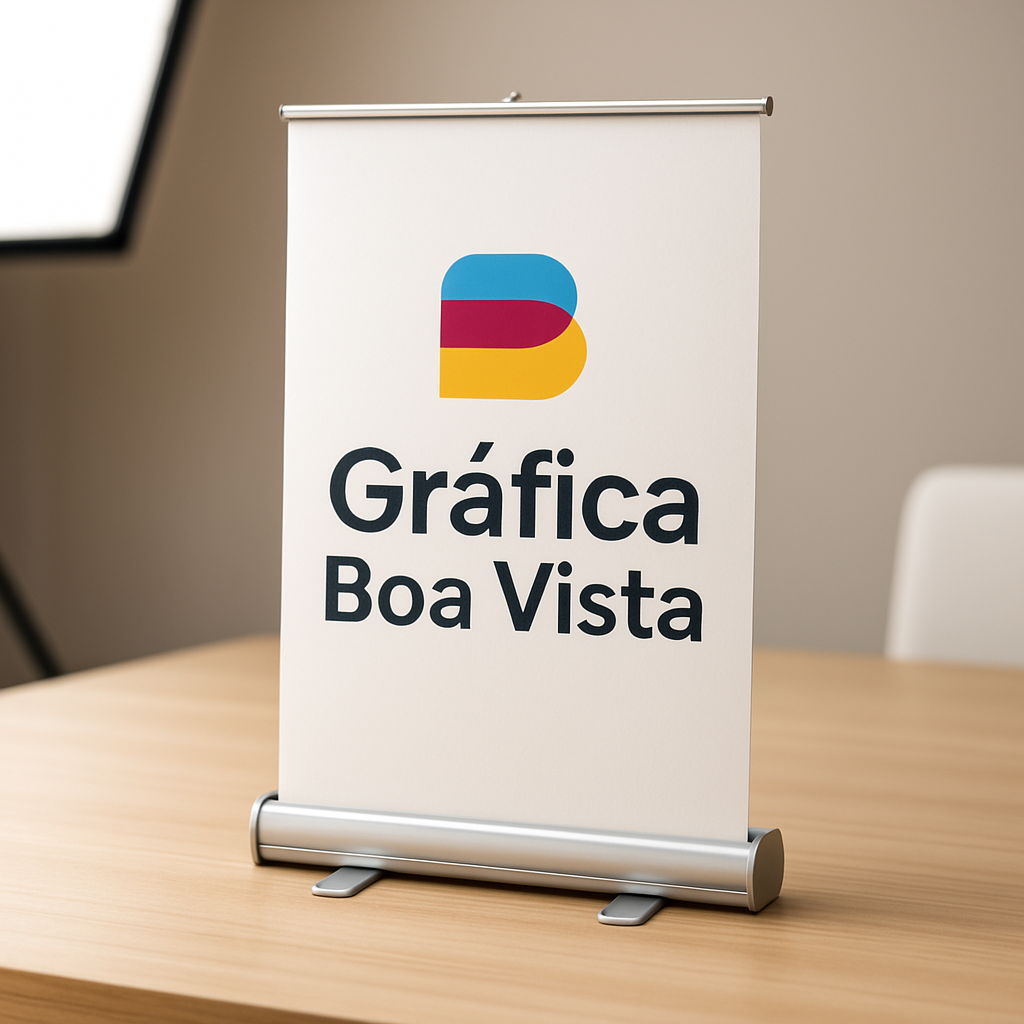 Banner de lona em recepção de clínica, com visual profissional e moderno