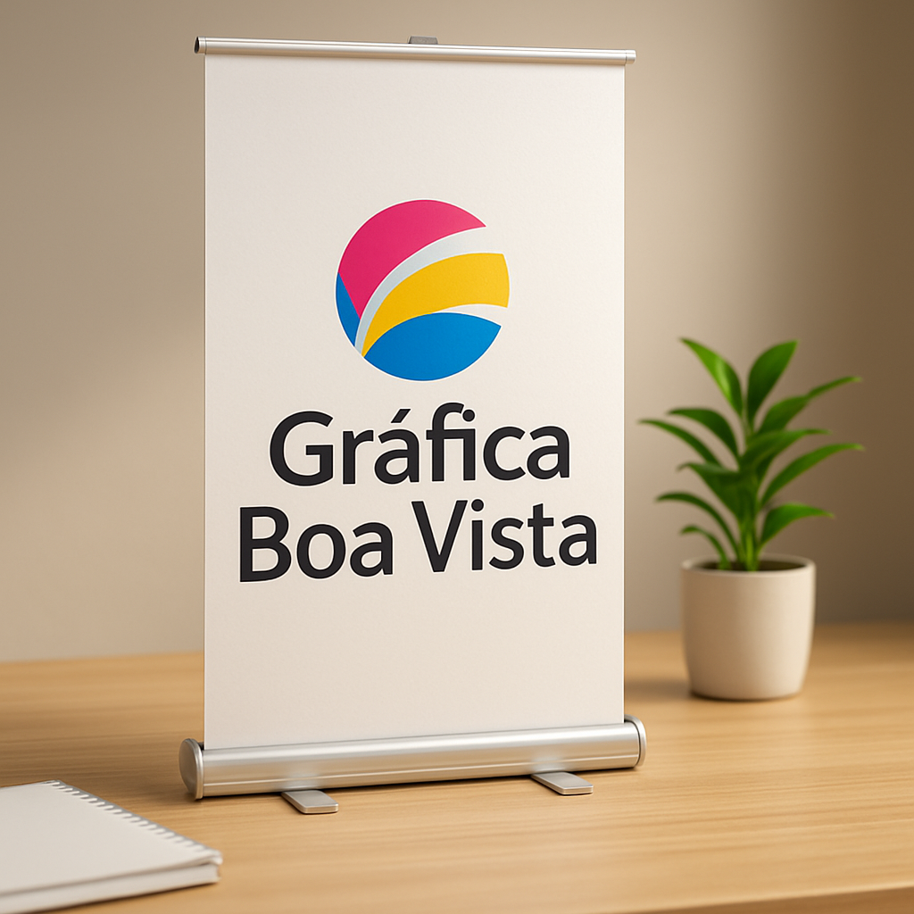 Banner Roll Up em recepção de clínica e consultório com visual profissional