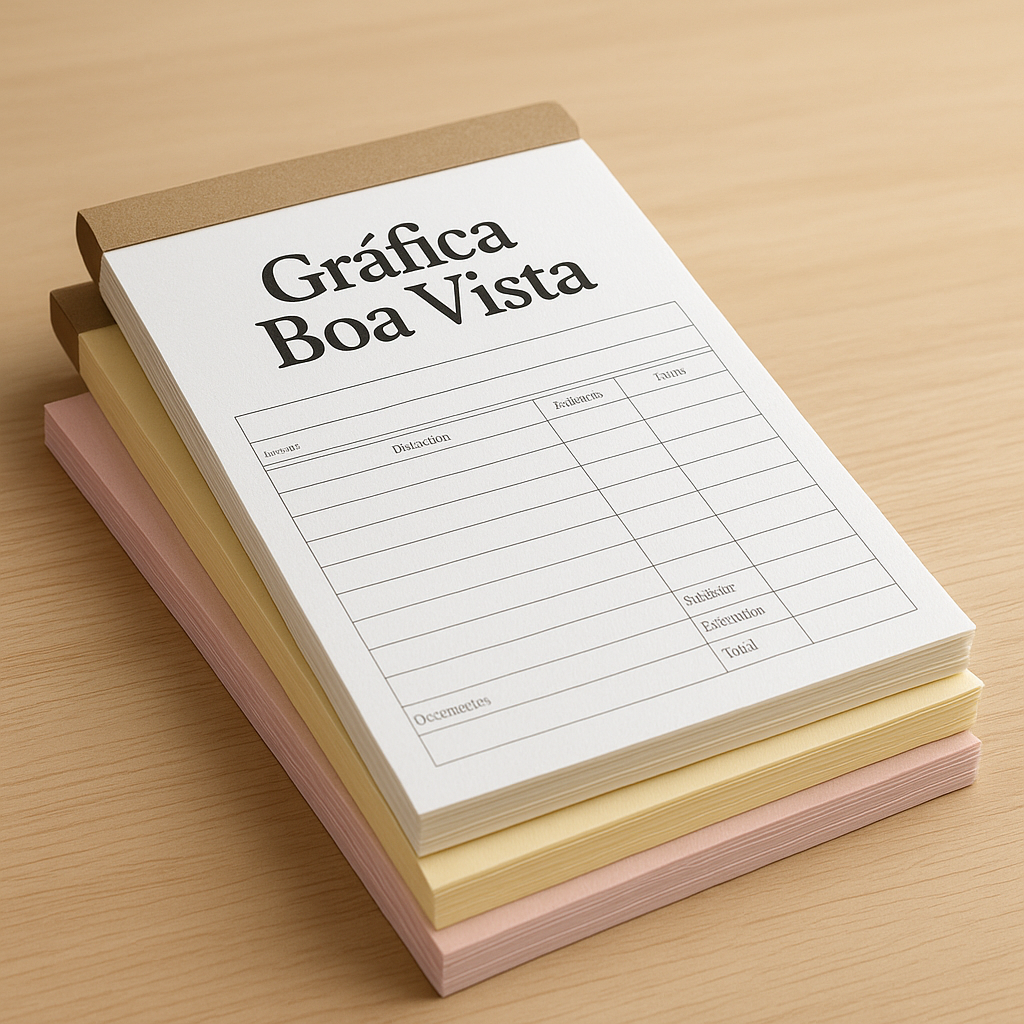 Bloco Copiativo 2 vias personalizado em ambiente profissional sobre mesa