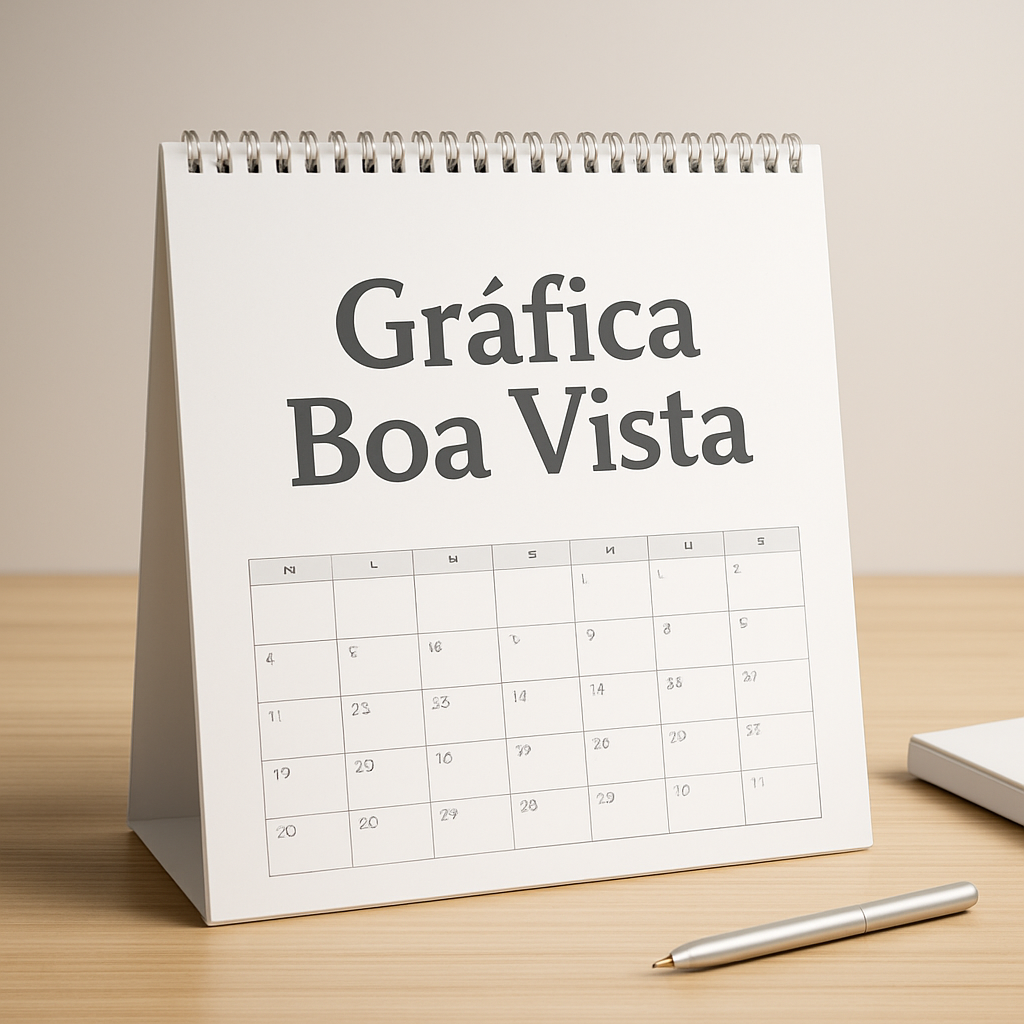 Calendário de mesa e calendário de parede em recepção de clínica, com visual profissional e clean