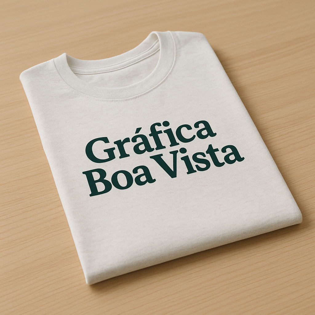 Camisetas personalizadas em uma gráfica de Curitiba, organizadas sobre a mesa de produção