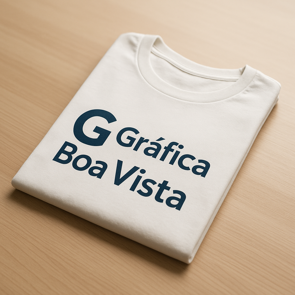 Camiseta personalizada em mesa de gráfica, com acabamento profissional e textura visível
