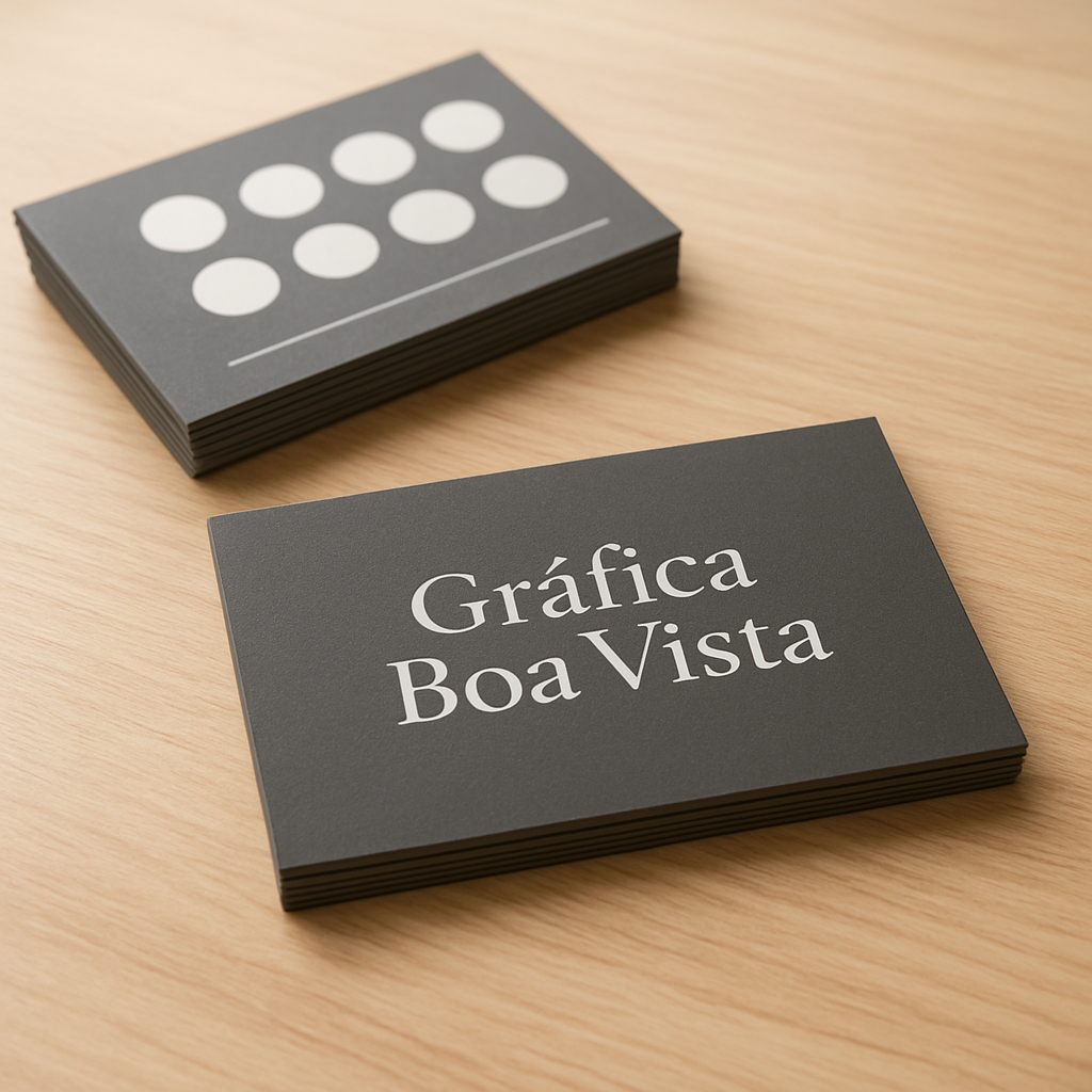 Cartões fidelidade impressos em mesa de gráfica, com acabamento profissional e papel rígido
