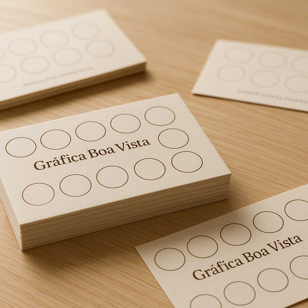 Cartão fidelidade personalizado impresso em papel premium, com acabamento profissional e aparência moderna