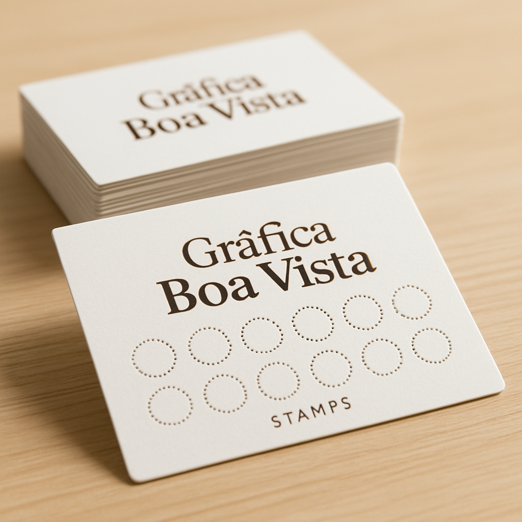 Cartão fidelidade personalizado impresso em papel premium, com acabamento profissional e aparência moderna