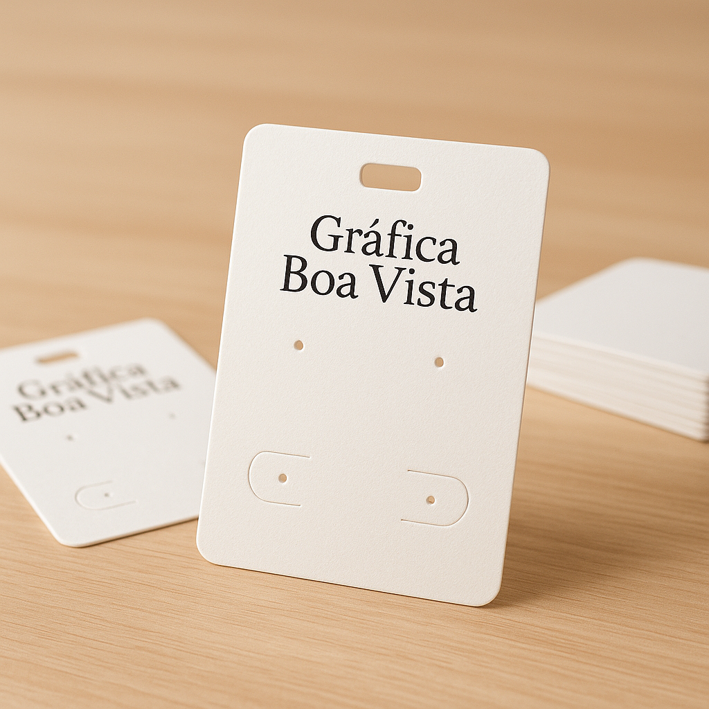 Cartelas para bijuteria com acabamento profissional, exibindo brincos em fundo limpo