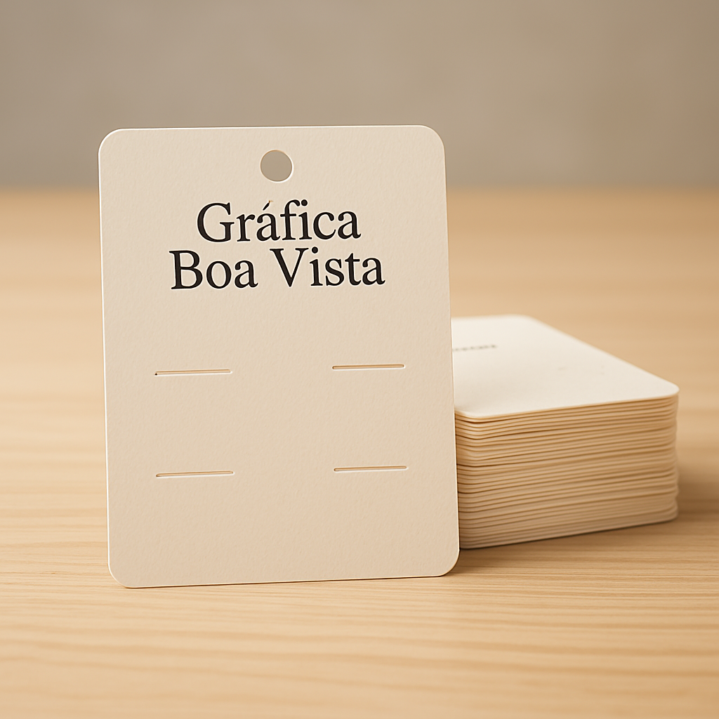 Cartelas para bijuteria com acabamento profissional, exibindo brincos em fundo limpo