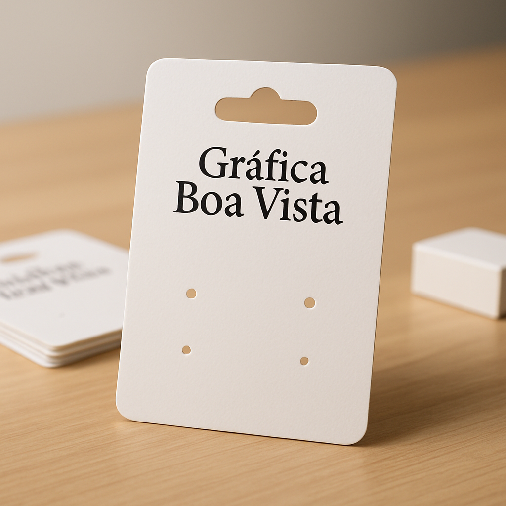 Cartelas personalizadas para bijuteria com brincos, em diferentes tamanhos e acabamento fosco