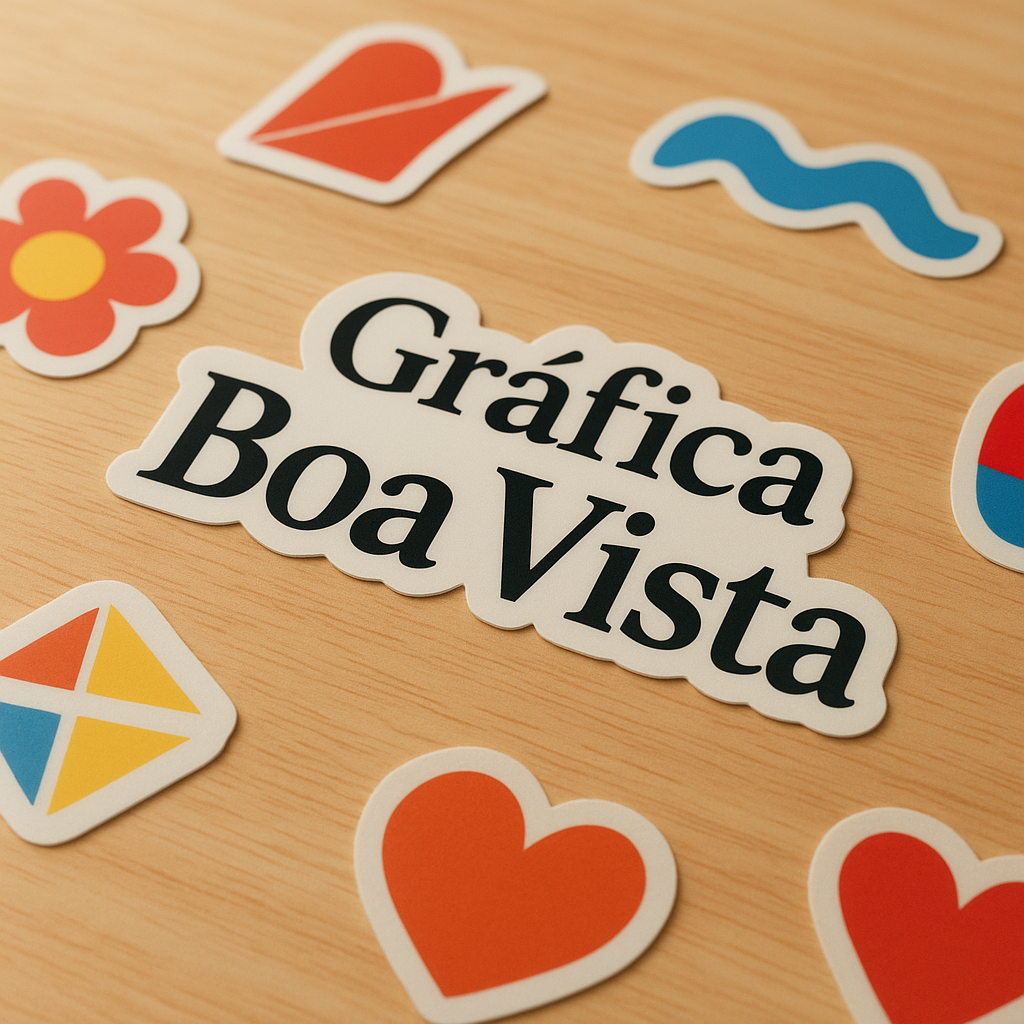 Adesivos vinil personalizados organizados em uma gráfica profissional em Curitiba
