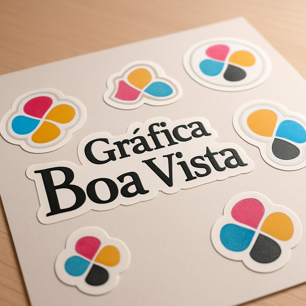 Adesivos vinil personalizados organizados em uma gráfica profissional em Curitiba