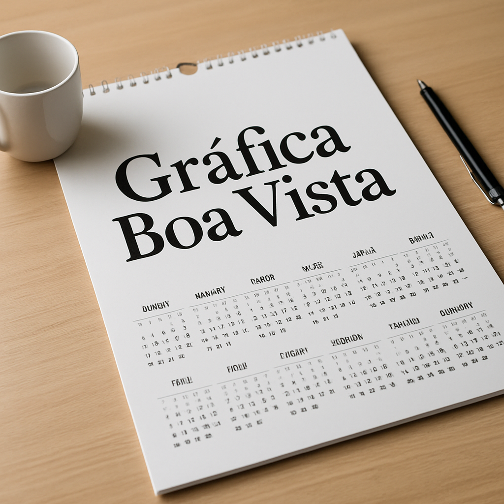 Calendários personalizados de mesa e de parede em uma gráfica, com aparência profissional e acabamento de qualidade