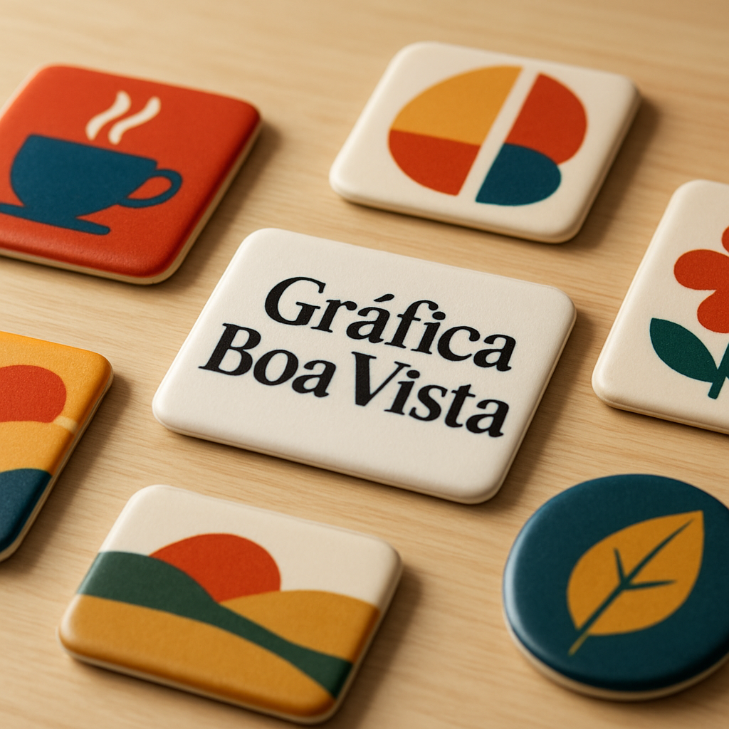 Imagem de ímãs de geladeira personalizados em uma geladeira, com visual profissional e acabamento promocional