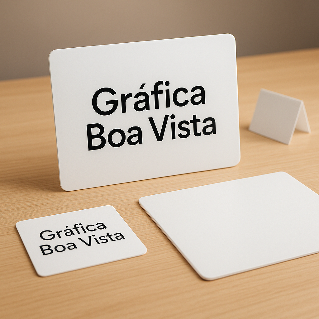 Placas PVC e PS com acabamento em adesivo vinil em uma gráfica profissional em Curitiba