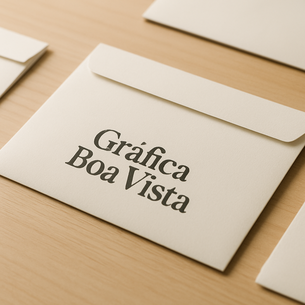 Envelopes personalizados em uma gráfica profissional em Curitiba, com acabamento de qualidade e aparência comercial.