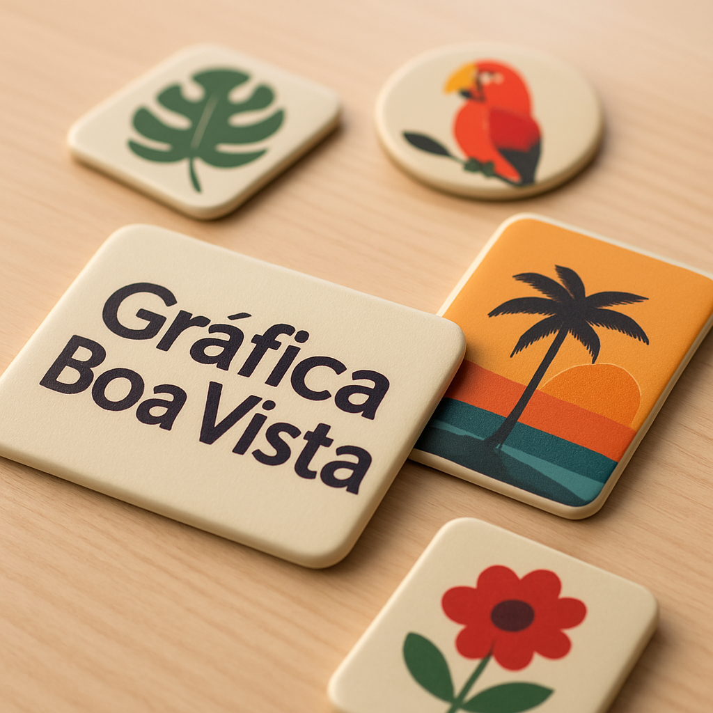 Ímãs de geladeira personalizados em uma geladeira, com aparência profissional e acabamento de qualidade