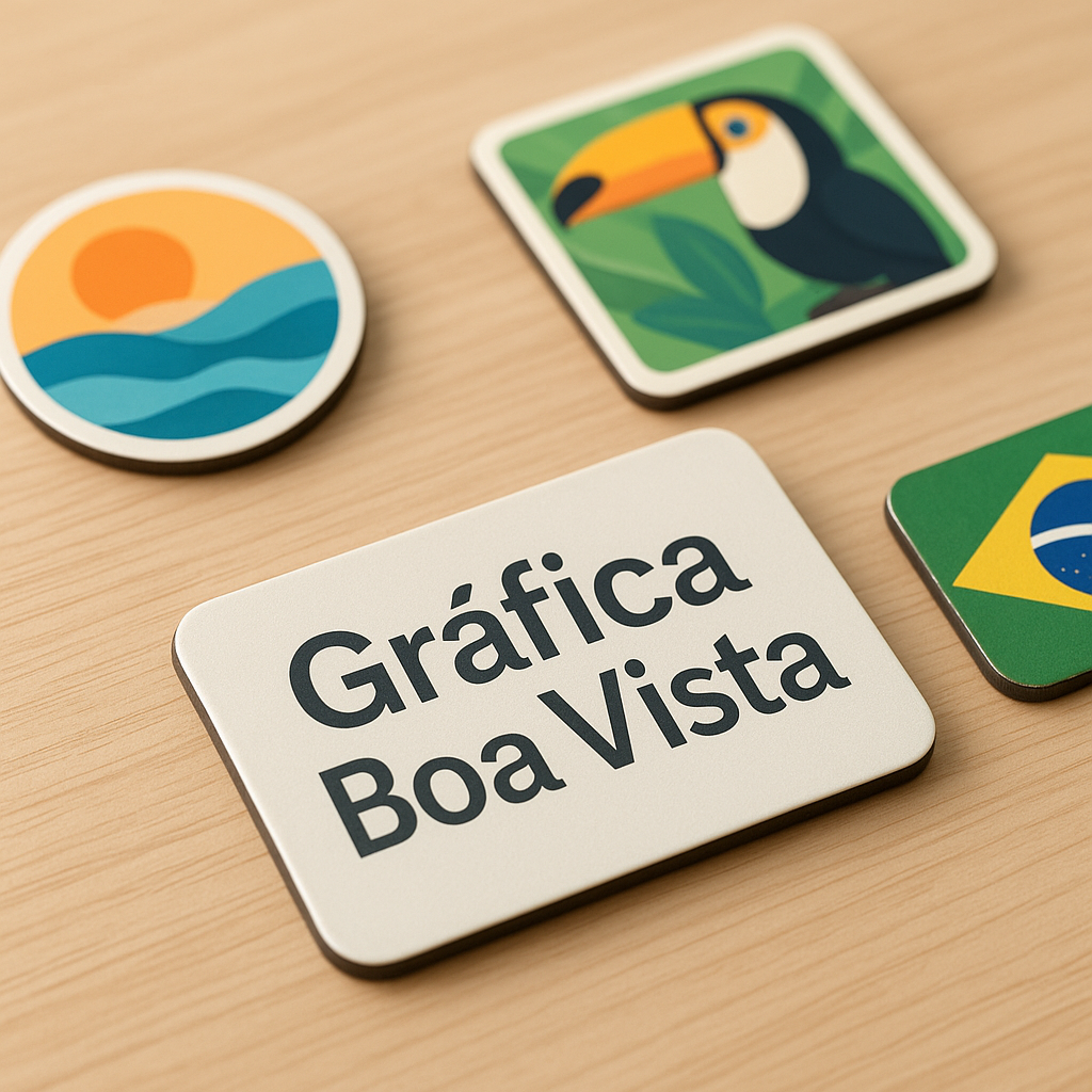 Ímãs de geladeira personalizados em uma gráfica de Curitiba, com amostras impressas e acabamento profissional