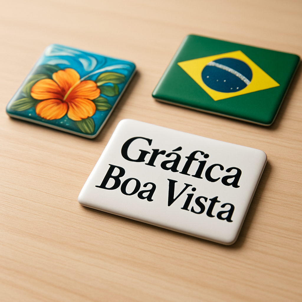 Ímãs de geladeira personalizados em uma gráfica de Curitiba, com amostras impressas e acabamento profissional
