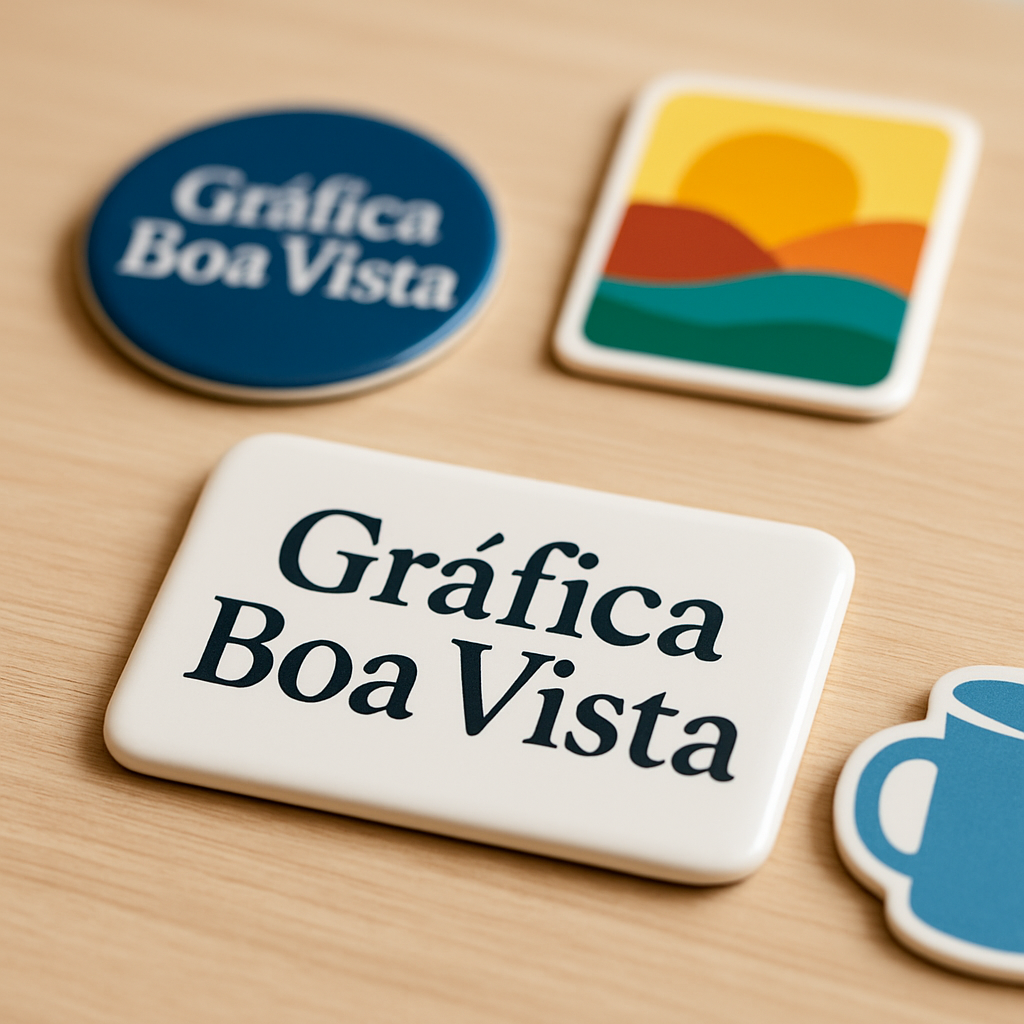 Ímãs de geladeira personalizados em uma gráfica de Curitiba, com amostras impressas e acabamento profissional