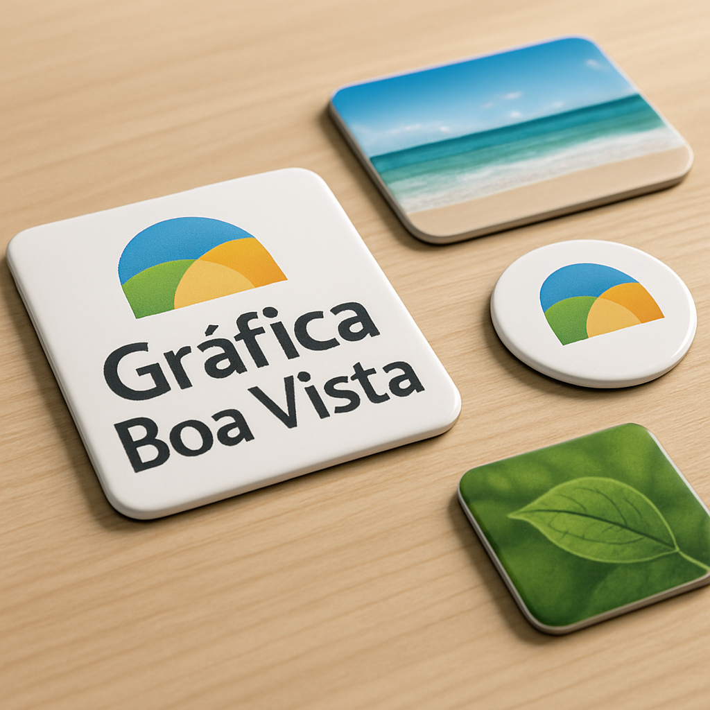 Ímãs de geladeira personalizados em mesa de gráfica, com acabamento profissional
