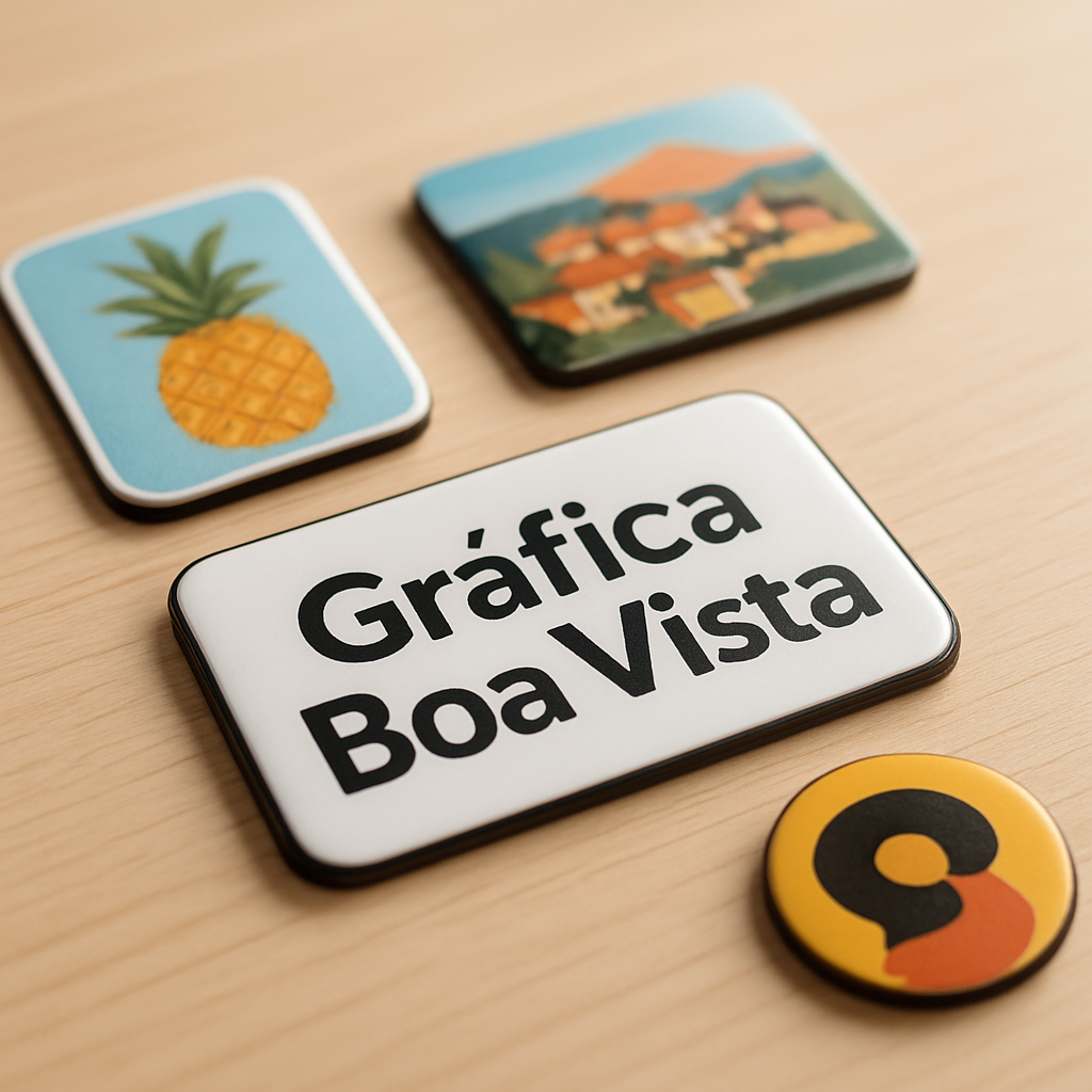 Ímãs de geladeira personalizados em mesa de gráfica, com acabamento profissional