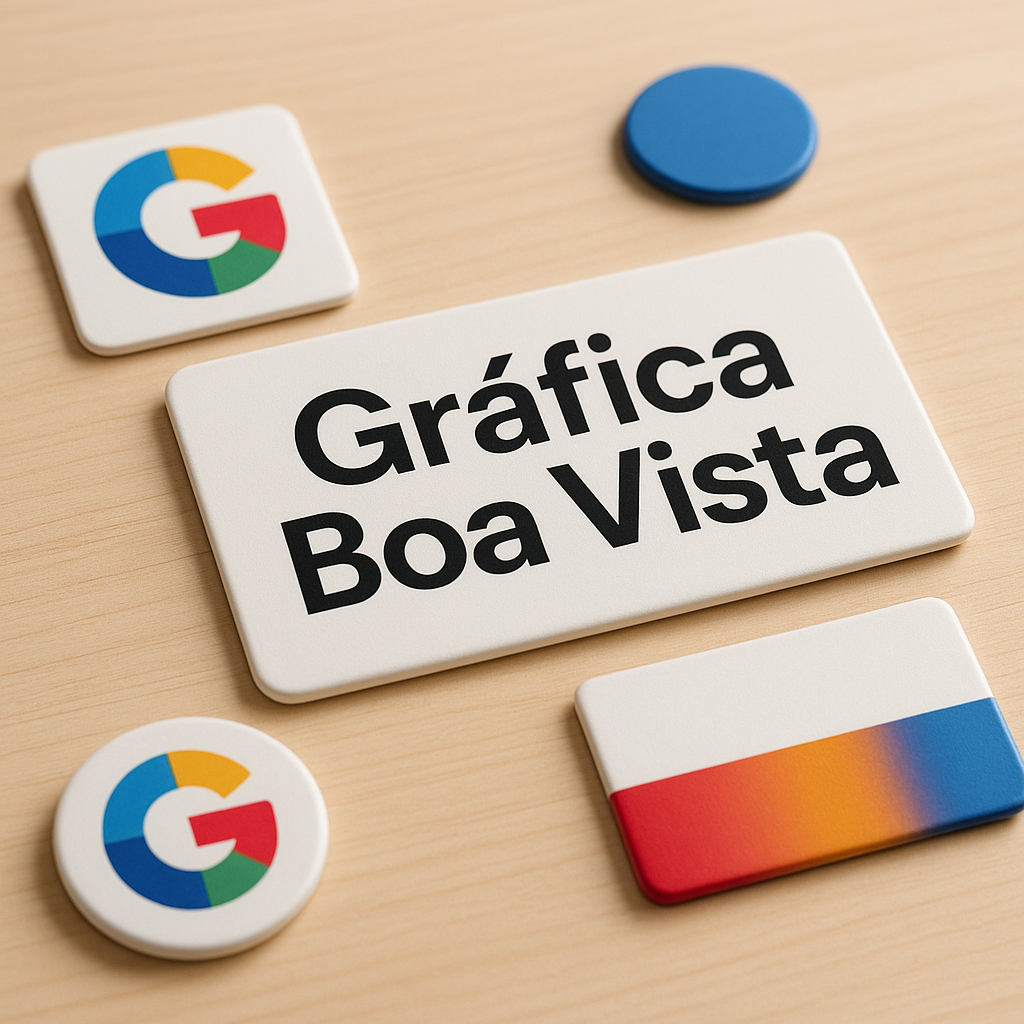 Ímã de geladeira personalizado aplicado em uma geladeira inox, com acabamento profissional