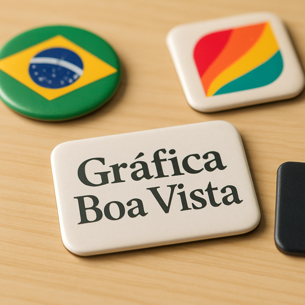 Ímã de geladeira personalizado aplicado em uma geladeira inox, com acabamento profissional