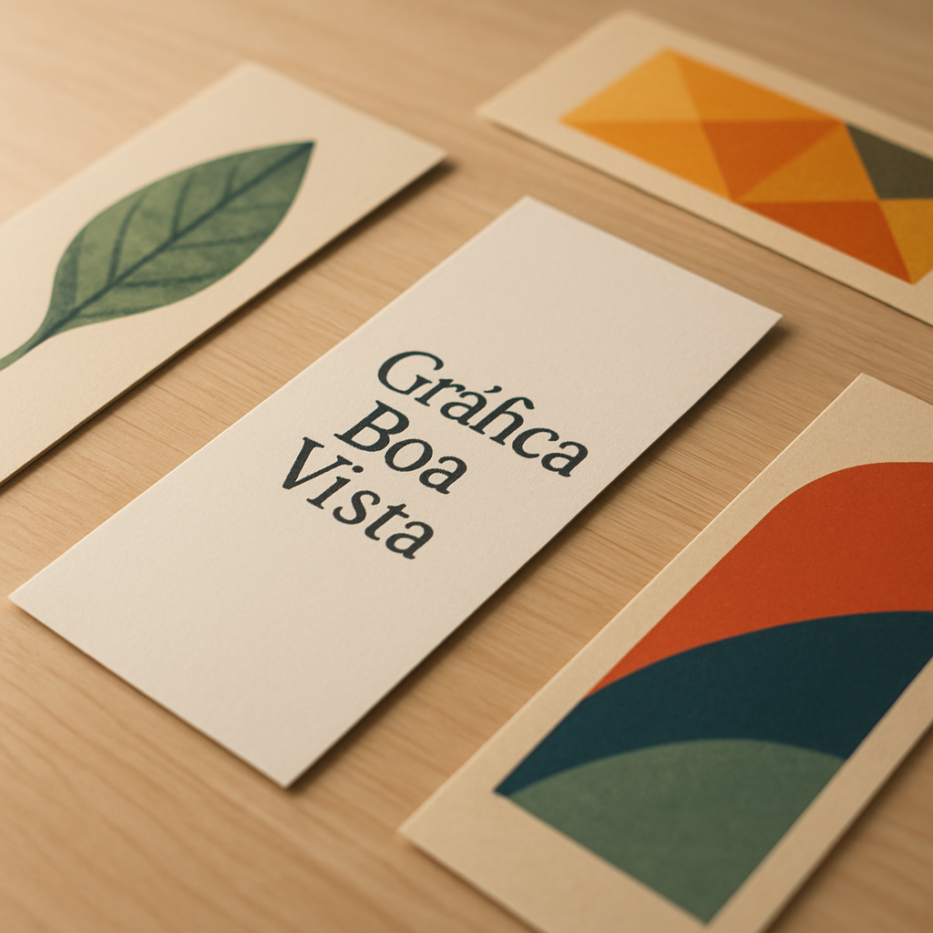 Marca páginas personalizados impressos sobre uma mesa de gráfica, com acabamento profissional e visual moderno