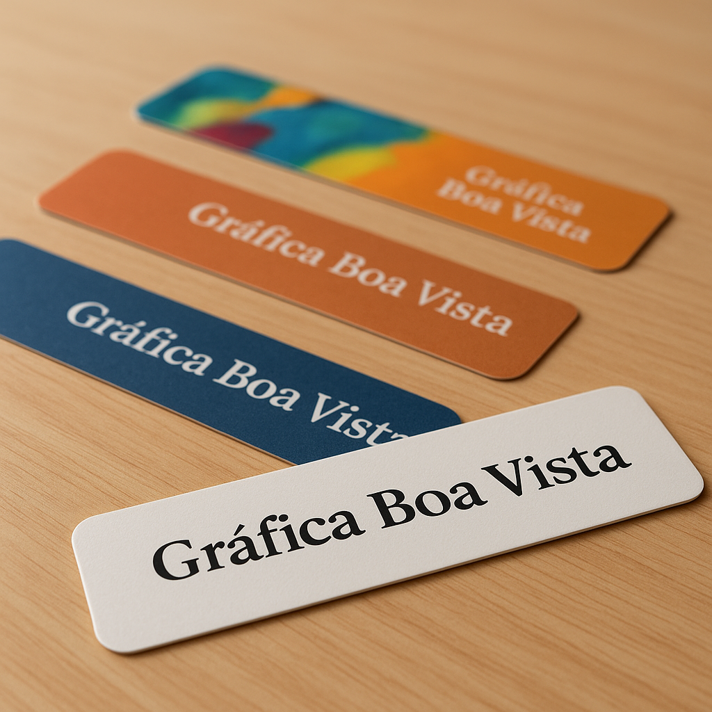 Amostras de marca página personalizado impressos em mesa de trabalho, com visual profissional