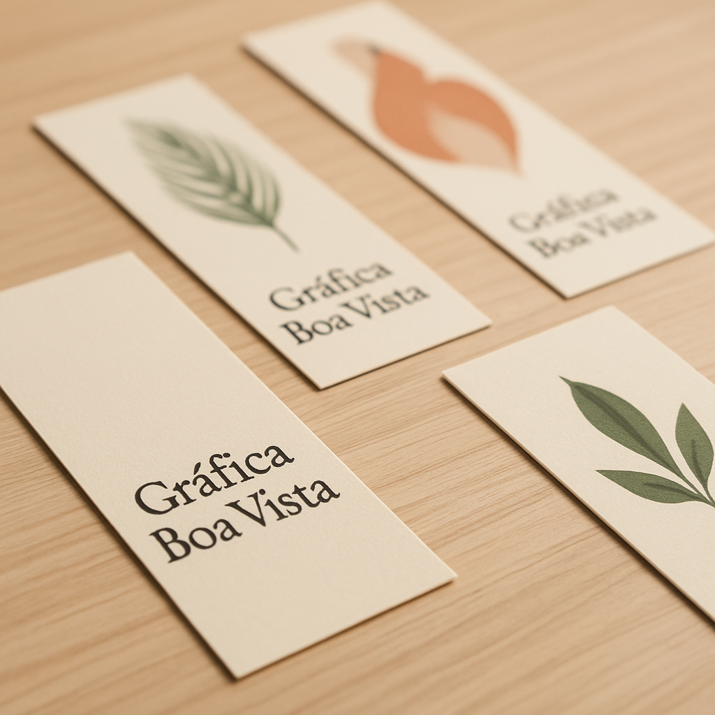 Amostras de marca página personalizado impressos em mesa de trabalho, com visual profissional