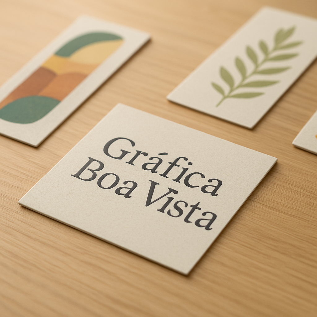 Amostras de marca página personalizado impressos em mesa de trabalho, com visual profissional