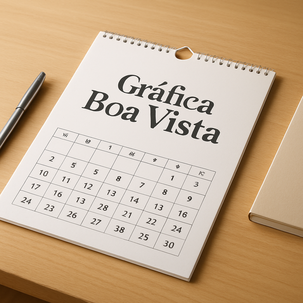 Calendário de mesa em recepção de clínica com visual profissional e layout limpo