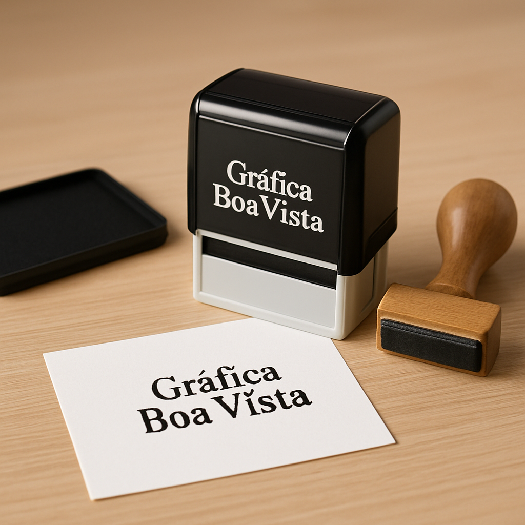 Carimbo profissional sobre a mesa de uma clínica, com ambiente limpo e organizado