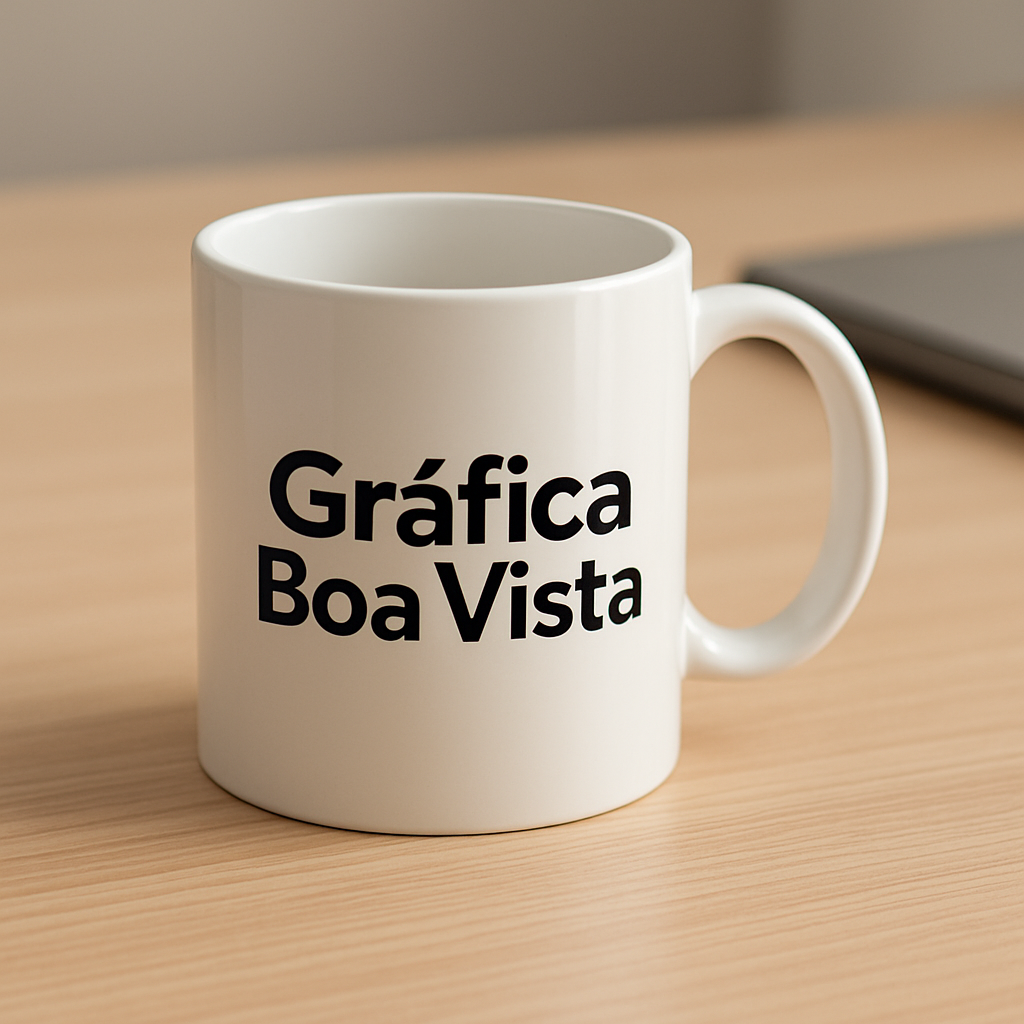 Canecas personalizadas em uma gráfica de Curitiba, com visual profissional e ambiente organizado.