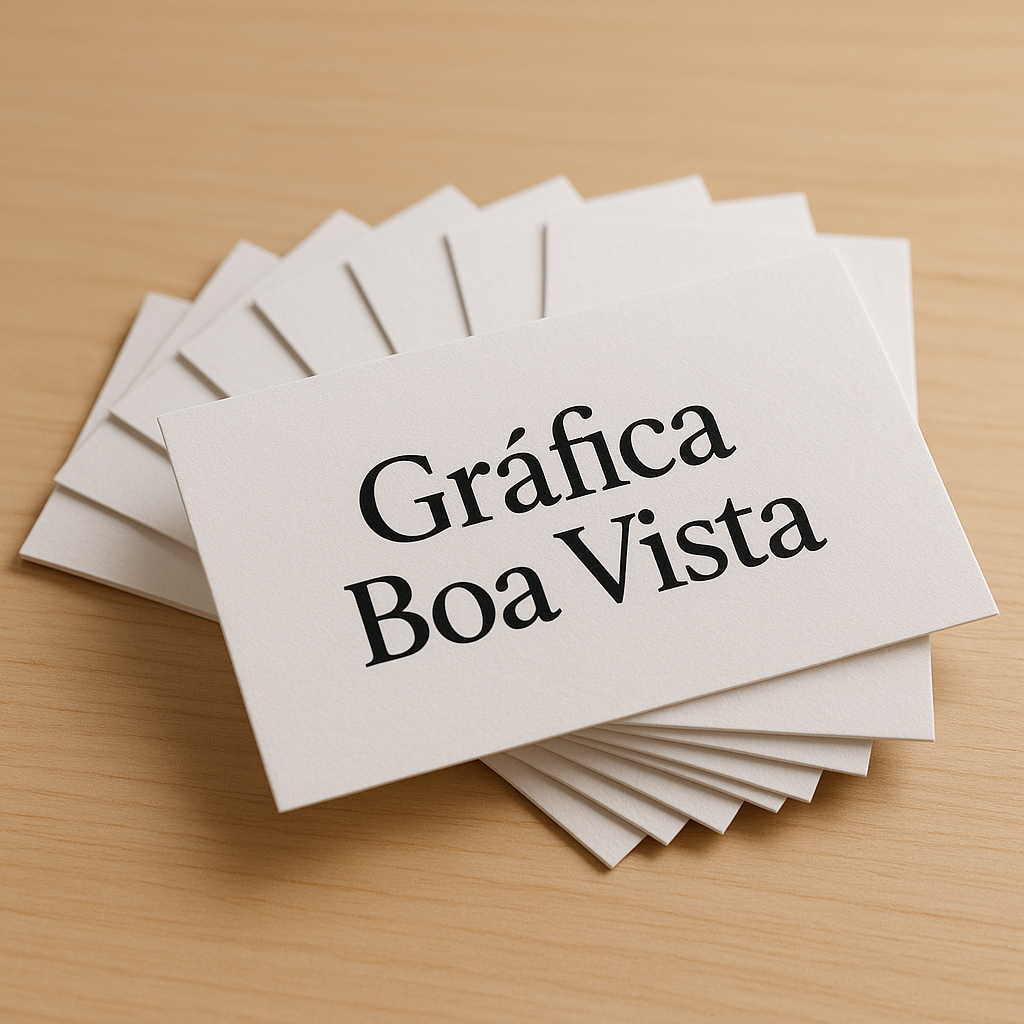Cartões de visita personalizados em uma gráfica de Curitiba, sobre uma mesa limpa, com acabamento profissional