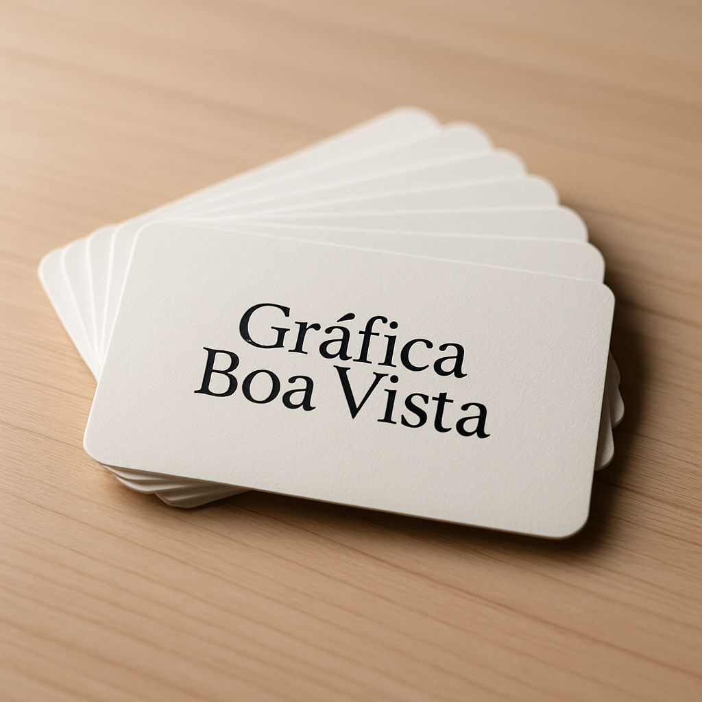 Cartões de visita personalizados em uma gráfica de Curitiba, sobre uma mesa limpa, com acabamento profissional