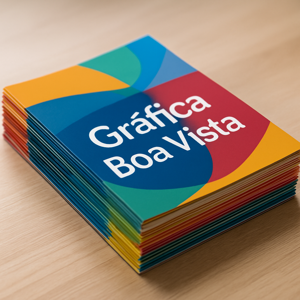 Gráfica em Curitiba com pilhas de panfletos personalizados prontos para retirada