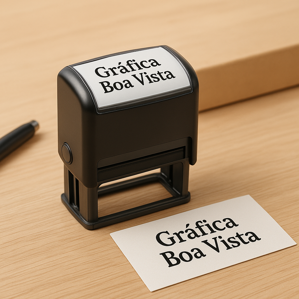 Carimbos personalizados em uma gráfica de Curitiba, com ambiente profissional e atendimento comercial