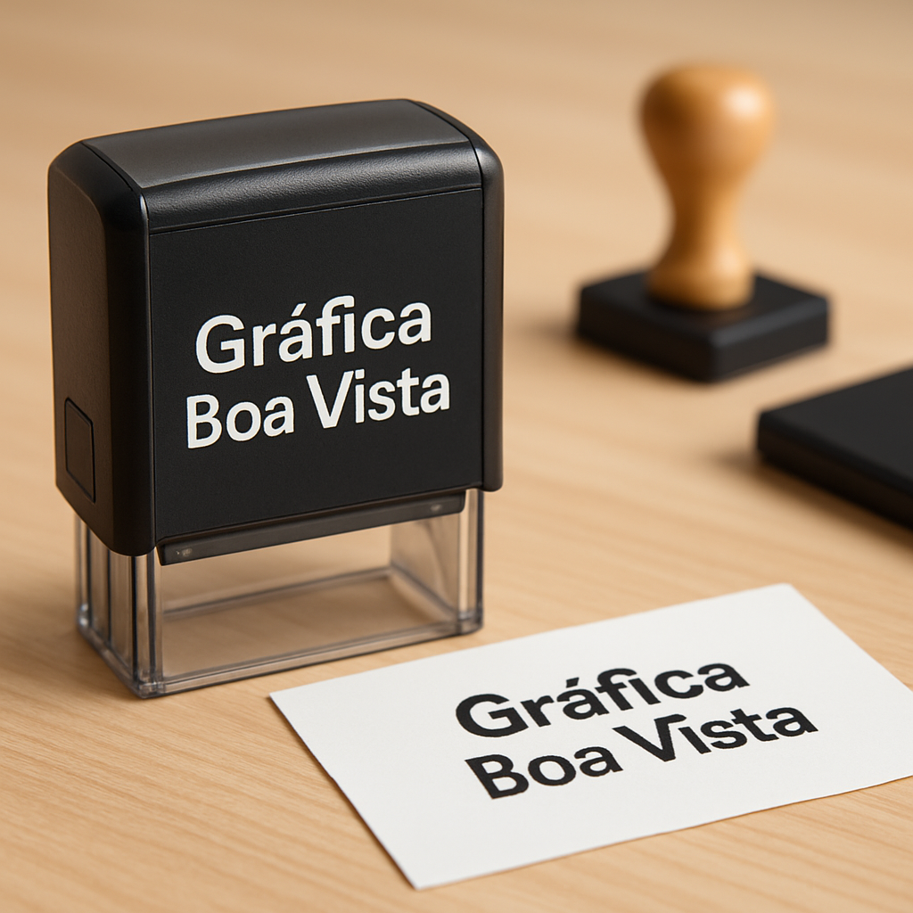 Carimbos personalizados em uma gráfica de Curitiba, com ambiente profissional e atendimento comercial