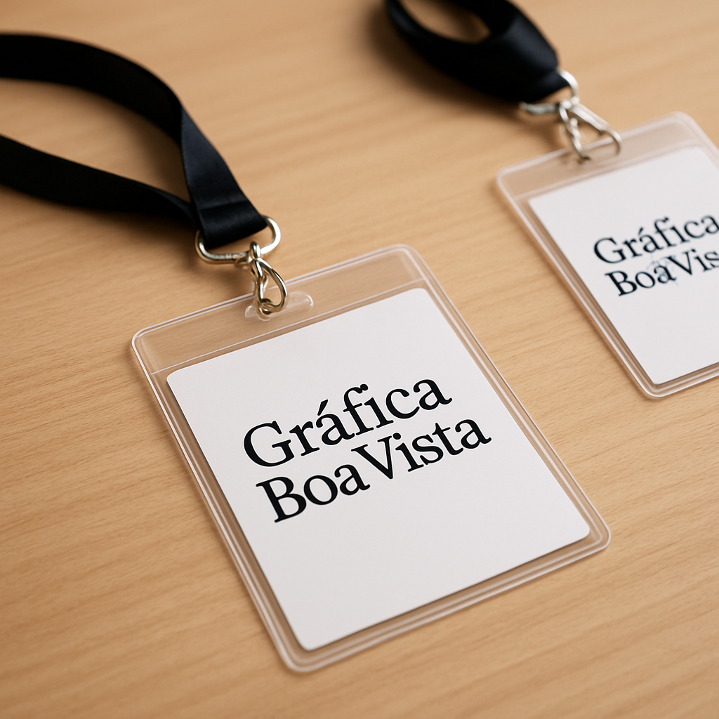 Crachás profissionais em PVC e Polaseal produzidos por gráfica em Curitiba