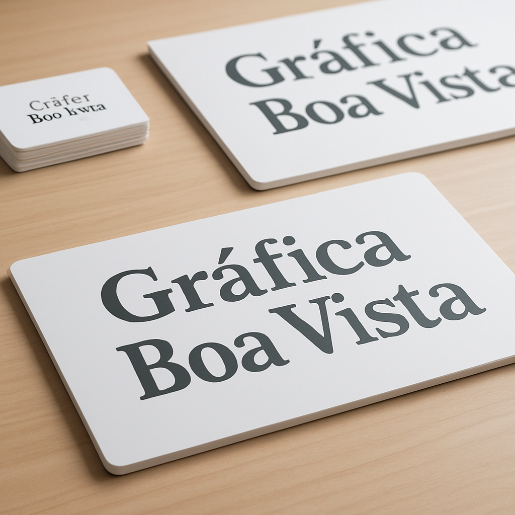 Placa PVC/PS em ambiente de gráfica profissional em Curitiba, mostrando acabamento limpo e produção comercial
