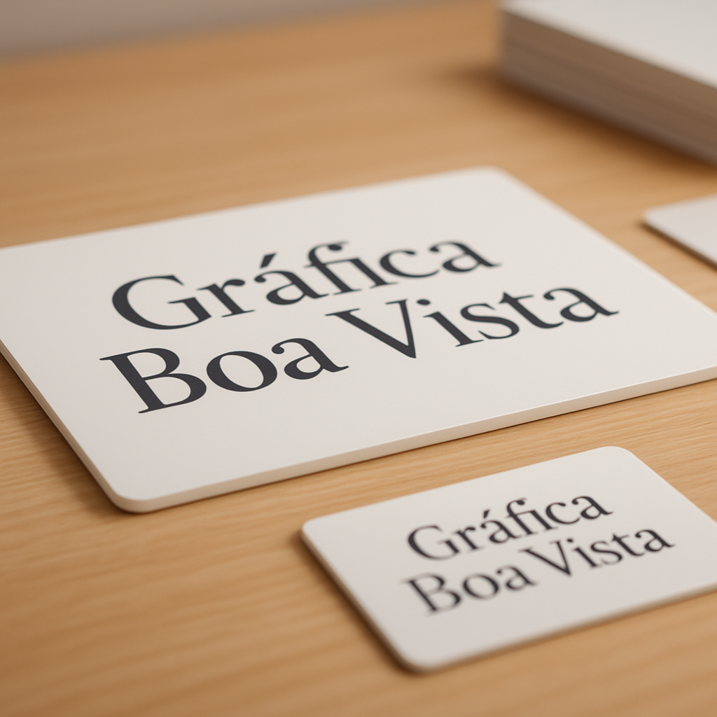Placa PVC/PS em ambiente de clínica moderna com sinalização limpa e profissional