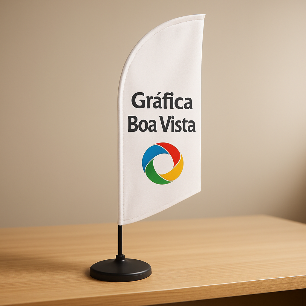 Windbanner em frente à entrada de uma clínica, com visual limpo e profissional