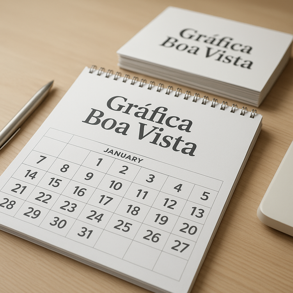 Calendários personalizados produzidos em gráfica de Curitiba, com opções de mesa e parede
