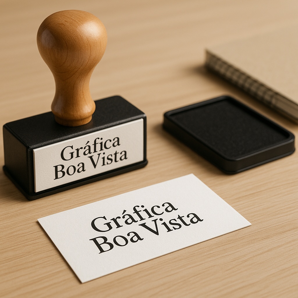 Carimbos personalizados em uma gráfica de Curitiba, com foco em produção profissional e acabamento comercial